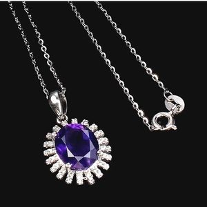 Natural Amethyst 11x9mm & White Topaz 925 Sterling Silver Necklace‎ 18"
